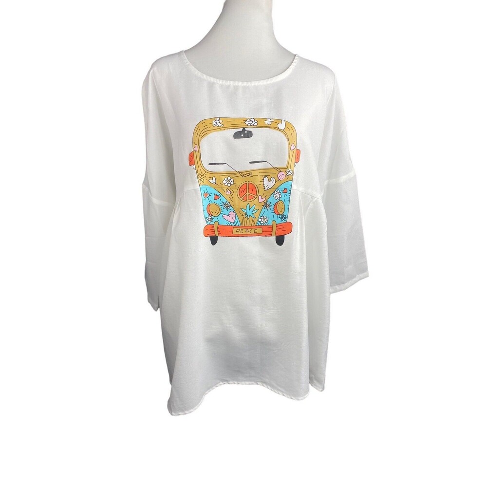 Peace Van Womens White Boho Unbranded Casual Tunic Top Size X-Large White